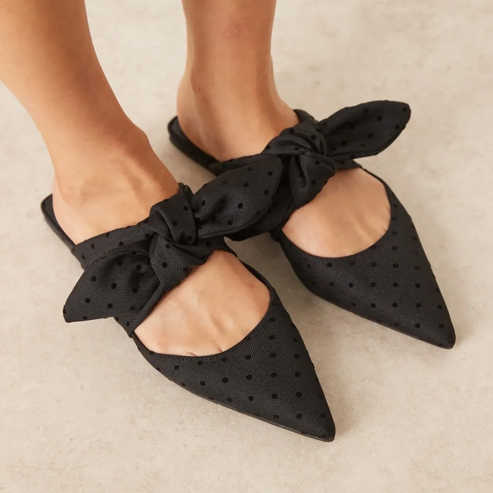 ASOS Women’s Bow Detail Mules - Black Polka Dot Size 6 - Picture 1 of 6